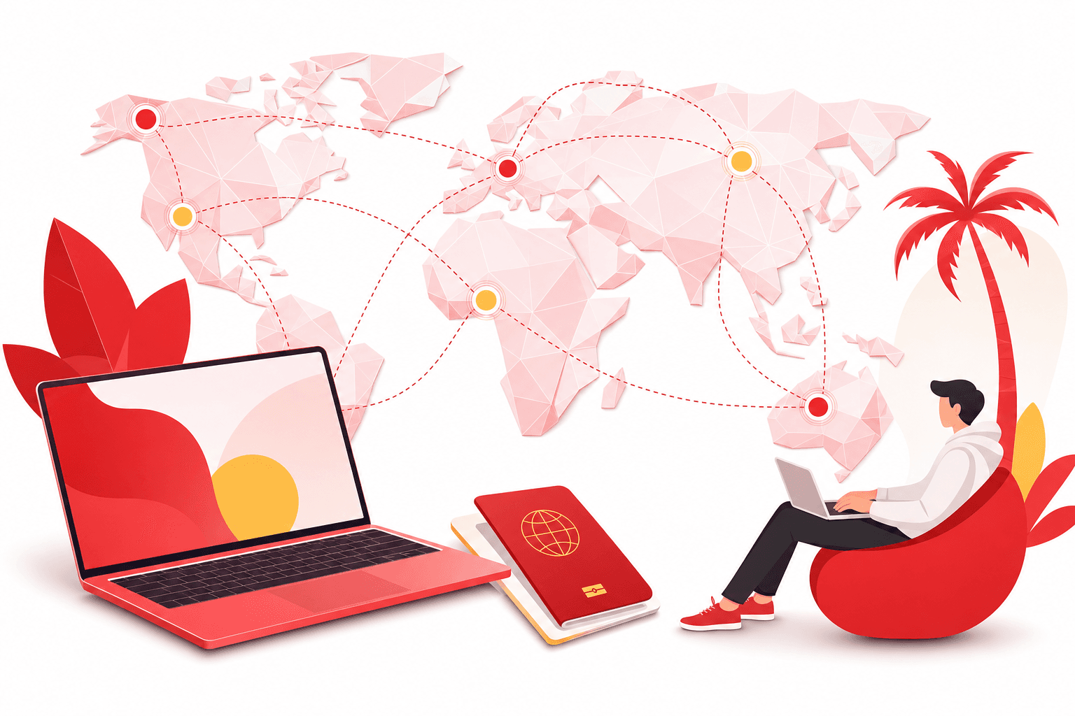 Editorial illustration for the article "International Payment Method for Digital Nomads in 2026".